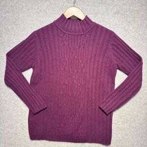 Petite Sophisticate Plum Purple Lambswool Angora Cable Knit Mock Neck Sweater P